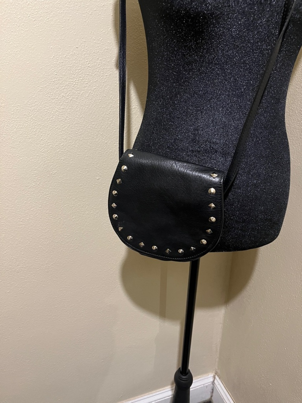 Black Studded Leather Crossbody Bag - Sleek Women's Shoulder Purse